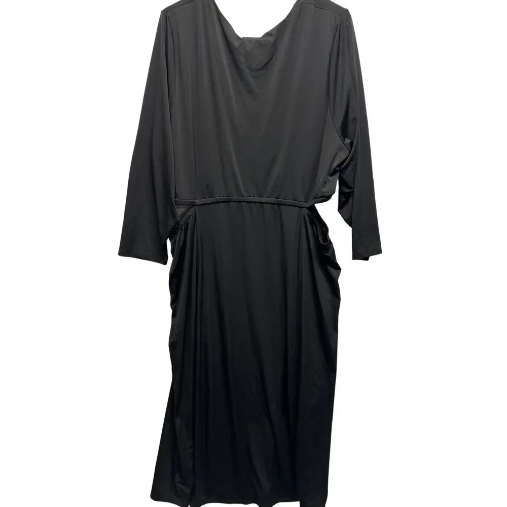 Torrid 3X Black Maxi Studio‎ Knit Dress Cutout Waist Ruched Front 22/24 NWT